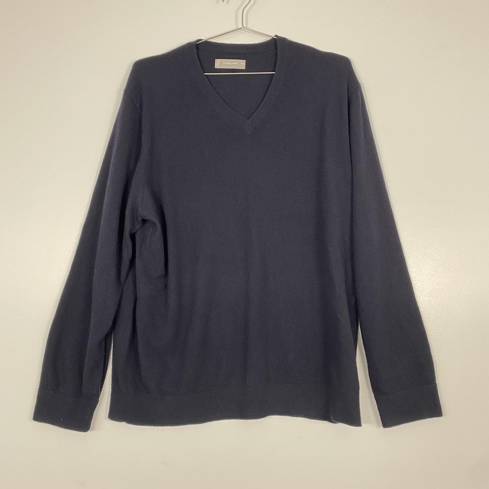 Everlane Sweater Mens 2XL Blue Cashmere V Neck Lightweight Knit Pullover Minimal